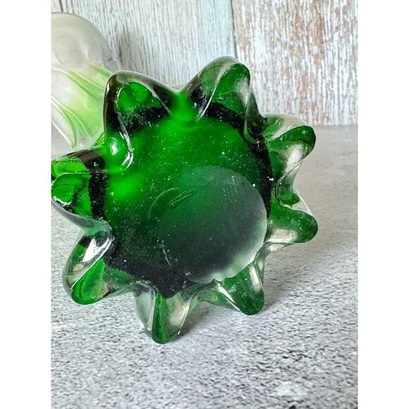Jack-In-The-Pulpit Hand-Blown Art Glass Vase Green & White Ombre w/Purple Rim 12 - Picture 12 of 12